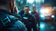 © Laura - Defocused tactical team preparing for training in slow motion, blurred law enforcement coordination, security exercise scene, professional preparation atmosphere, with copy space