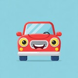 Smiling cartoon red car front view.