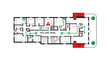 © rahim - Detailed building evacuation plan with green routes  symbols including You Are Here
