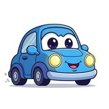 Smiling blue cartoon car illustration.