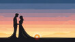 © Sss - Silhouette of a couple holding hands at sunset romantic wedding scene with a warm gradient sky perfect for love and relationship themes