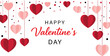 © VectoBloom - Happy Valentine’s Day greeting background, hanging red pink hearts pattern, romantic love celebration illustration isolated white