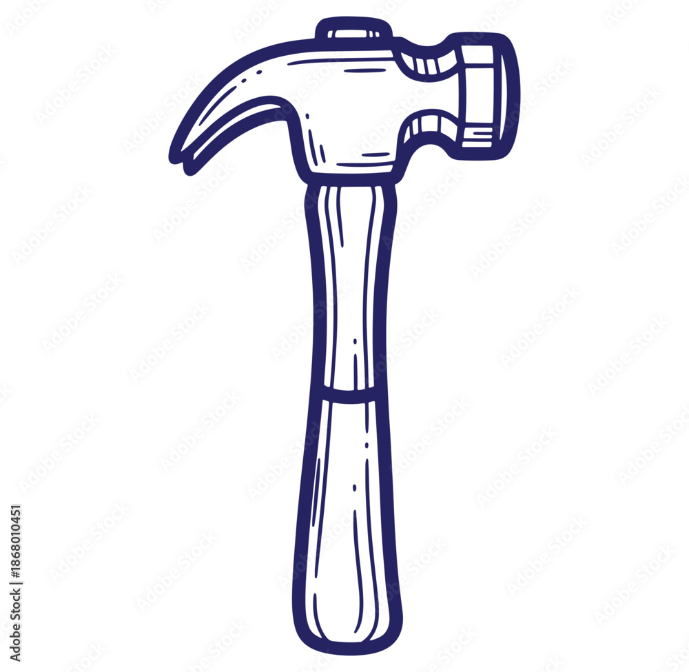 Hand drawn illustration of a classic hammer construction tool isolated ...