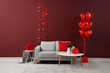 © Pixel-Shot - Interior of living room decorated for Valentine's Day with sofa, tables and balloons