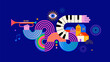 © Marina Zlochin - Colorful carnival and music festival poster and banner with abstract musical instruments