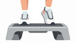 © sapi - A person in athletic shoes stands on a step-aerobics platform, ready to exercise