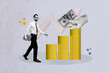 © deagreez - Image full pop trend collage of serious businessman walk arrow point direction coin income hand progress statistics carry laptop