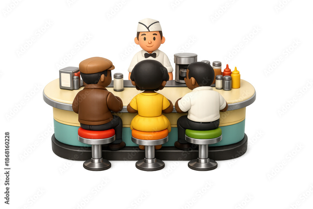 Sit-in protest at diner counter: iconic representation of social justice and equality for activism design