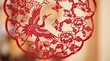 © Bounpaseuth - Crane and Butterfly Paper Art: A vibrant paper cut-out depicting a graceful crane surrounded by blooming flowers and delicate butterflies, showcasing the intricate beauty of traditional craft.