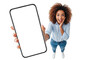 © sripanti - Young woman excitedly showing blank smartphone screen