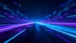 © Евгения Жигалкина - Technology speed motion concept panoramic high speed futuristic abstract background with dynamic light on road featuring neon blue purple glow conveying digital energy innovation virtual space and acc