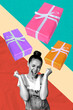 © deagreez - Banner 3d image pop vertical collage of excited birthday girl receive gift box celebration greeting occasion surprise event