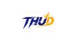 © gudangPIXEL - Abstract logo with the word 'THUD' in stylized, sharp fonts, with color accents on white