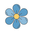 © Md - Simple blue flower with yellow center and six petals, isolated on white background, vector illustration.