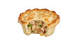© Borasca - Golden brown chicken pot pie with creamy filling, cracked flaky pastry single serve, closeup for national pie day