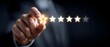 © Vibe Stock - Customer service concept, Businessman hand choose 5 star rating for best satisfaction with rating, client, evaluation, correct, satisfaction, review