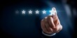© Vibe Stock - Customer service concept, Businessman hand choose 5 star rating for best satisfaction with rating, satisfaction, survey, review, client, correct