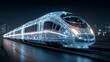 © AnastasiiaAkh - Futuristic high speed train concept with glowing digital wireframe design for modern transportation innovation and smart mobility future