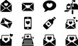 © Sharon  - Cartoon love communication icon set with envelopes, hearts, mailbox, phone, and typewriter for romantic and messaging themes.