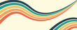 © Fiki - Abstract colorful 70s background vector. Vintage retro wallpaper with rainbow stripes and wavy lines. A 1970 color illustration suitable for posters, banners, decorative items and wall art.