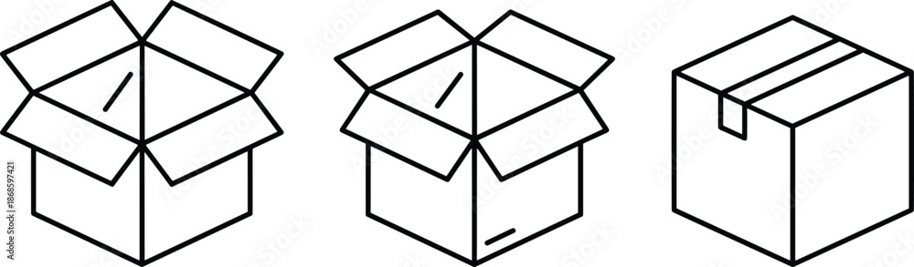 Isometric cardboard box icon set featuring open and closed delivery ...
