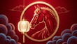 © Teerapat - Elegant Horse Illustration with Lantern and Red Background