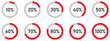 © Nuraisha elements - Circular progress percentage ring icons set from 10 to 100 showing loading status and progress levels.
