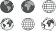 © MDBABULU - Set of minimalist global earth icons featuring world maps network connections and globe wireframe symbols for international business communications.