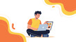 © Niken - Man using laptop for video call, flat design, online communication, remote work