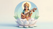 © Koushik - Divine hindu goddess saraswati sitting on lotus flower playing veena instrument for celebrating indian festival basant panchami and saraswati puja spiritual concept art
