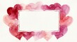 © Fahad - Watercolor pink and red hearts frame on textured paper background, romantic abstract hand painted border with blank rectangle copy space, for valentine day, wedding, greeting card, love concept.