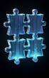 © joeycheung - Digital puzzle pieces interlock, glowing binary code streams descend against dark background.