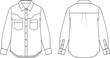 © MstAnufa - Men western shirt technical drawing, long sleeve button up garment, front and back view apparel, cad drawing flat vector illustration
