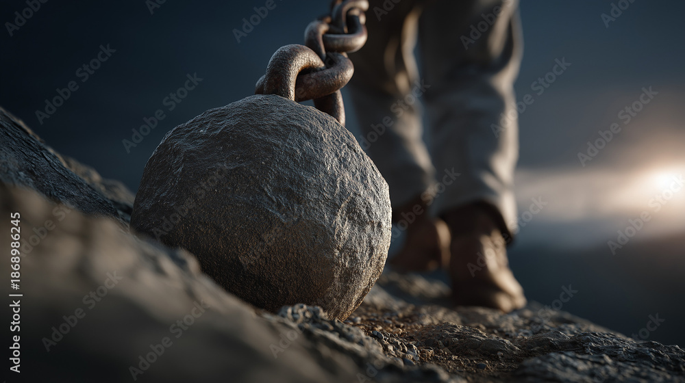Breaking Chains: A symbol of liberation as a person ascends a rocky ...