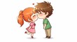 © Tanaka - 可愛らしいカップルが愛情込めてキスする瞬間を描いたイラスト明るい雰囲気と心が温まる光景. AI Generated
