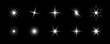 © vika_k - White glowing sparkle collection. Shining light flare effect set. Radiant sun beam burst bundle. Magical stars, twinkles and sparks glowing pack. Starlight rays radiance sun element group. Vector