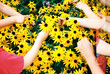 © Cara Dolan/Stocksy - Hands of children reaching for flowers