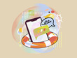 © Ivan Haidutski/Stocksy - Smartphone in lifebuoy symbolizing online customer support and help