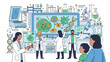 © QAMAR - Scientists in a modern laboratory explaining biological research and DNA for educational or scientific presentation clean vector illustration