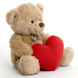 Cute Teddy Bear Holding a Red Heart Isolated on White Background