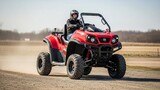 Driver operating an all-terrain vehicle, putting in the work on a rural dirt path.