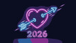© Zainal - Neon heart pierced by arrow with 2026 text below.