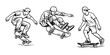 © polgin - Illustration of three male skateboarders demonstrating various skateboarding moves