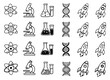 © cac_tus - Hand drawn line art scientific symbols set featuring atoms, microscopes, laboratory flasks, DNA, and rockets for education and discovery