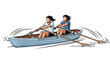 © hasan - Two People Rowing a Boat Illustration on White Background