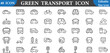 © husnutShumon - Collection of green transport icons in editable line style for various uses