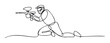 © Maestro - Continuous line drawing depicting an active paintball player crouching and holding a marker, perfect for extreme sport advertisements, athletic wear graphics, or event banners.