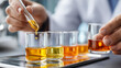 © Denis Yevtekhov - Science of flavors food extracts in lab setting, culinary chemistry research, flavor compound analysis, food science laboratory, taste engineering study, gastronomic biotechnology, with copy