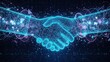 © Ummu - Technology driven partnership visualization with wireframe handshake and particles