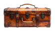 © IQRAM - A well-worn, rectangular leather suitcase with aged hardware and a sturdy handle, isolated
